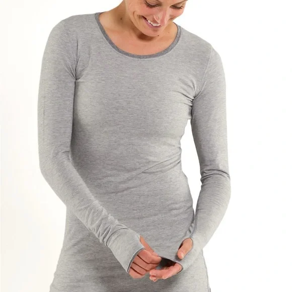Lululemon Cabin Long Sleeve Tee Reversible Ghost Grey/Heathered Grey Size 8 - Picture 1 of 16